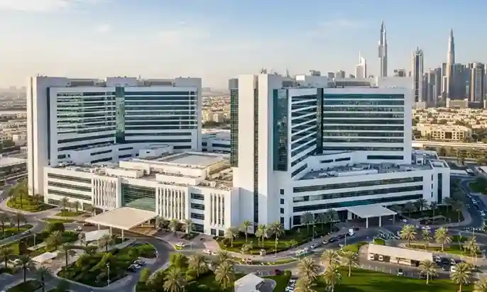 Hospital exterior building view.