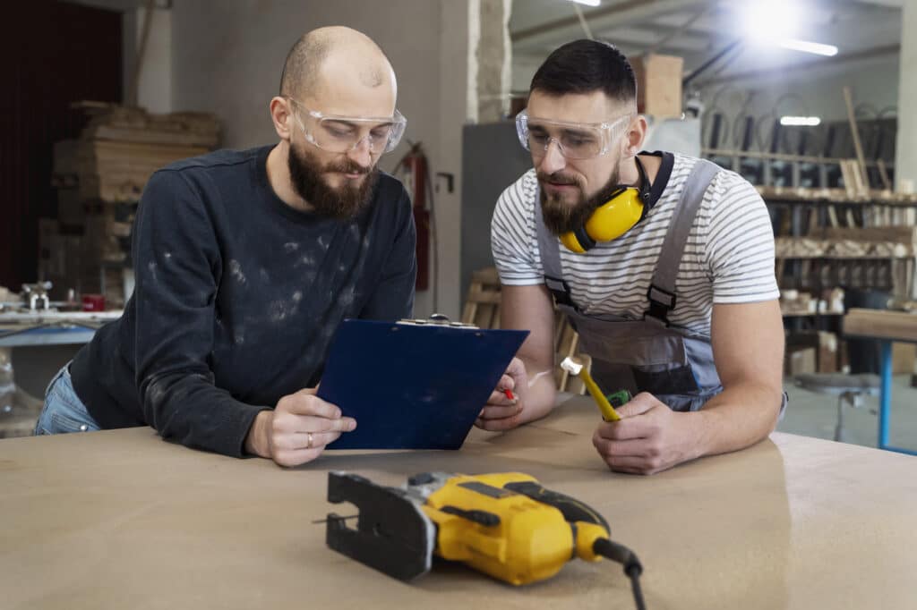 Men working cutting MDF.